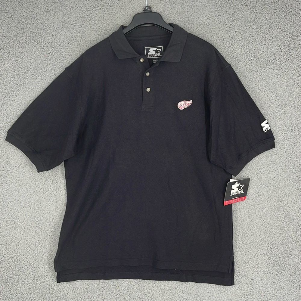 Detroit Red Wings Starter black polo shirt men’s Large stretch embroidered NHL